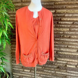 Doncaster Coral Cashmere Cotton Sleeveless Tank Cardigan Sweater Outfit Large